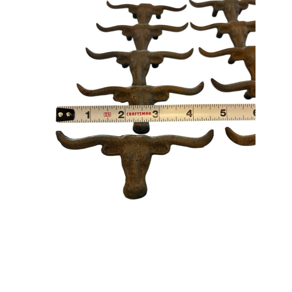10 RUSTIC LONGHORN STEER DRAWER HANDLES PULLS 4 1/2" CAST IRON COW BULL BIN HORN - Picture 6 of 6